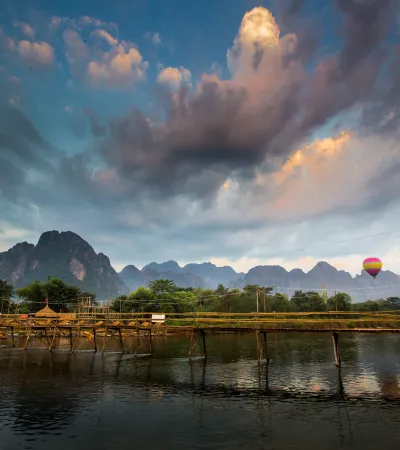 Bamboo bridge at Vang Vieng