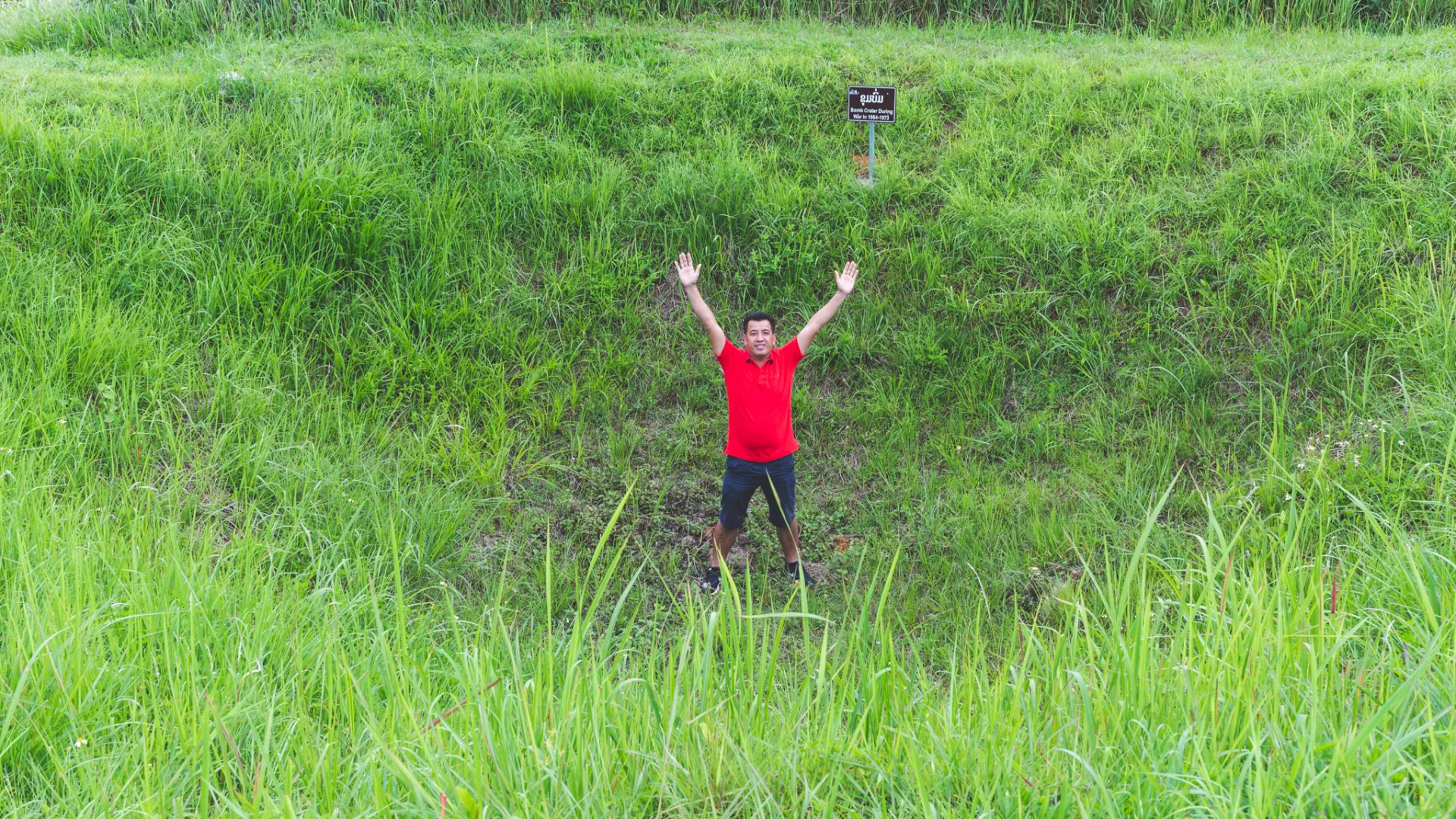 Explosion crater from the bomb during the Vietnam War