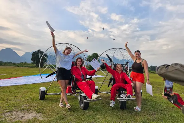 Sunrise Paramotor Flying Over Vang Vieng