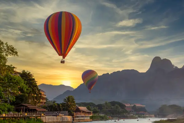 Sunrise City View Hot Air Balloon Over Vang Vieng